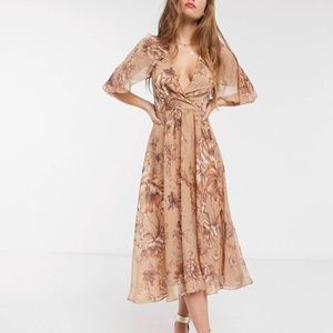 ASOS Floral Drape Sleeve Midi Dress